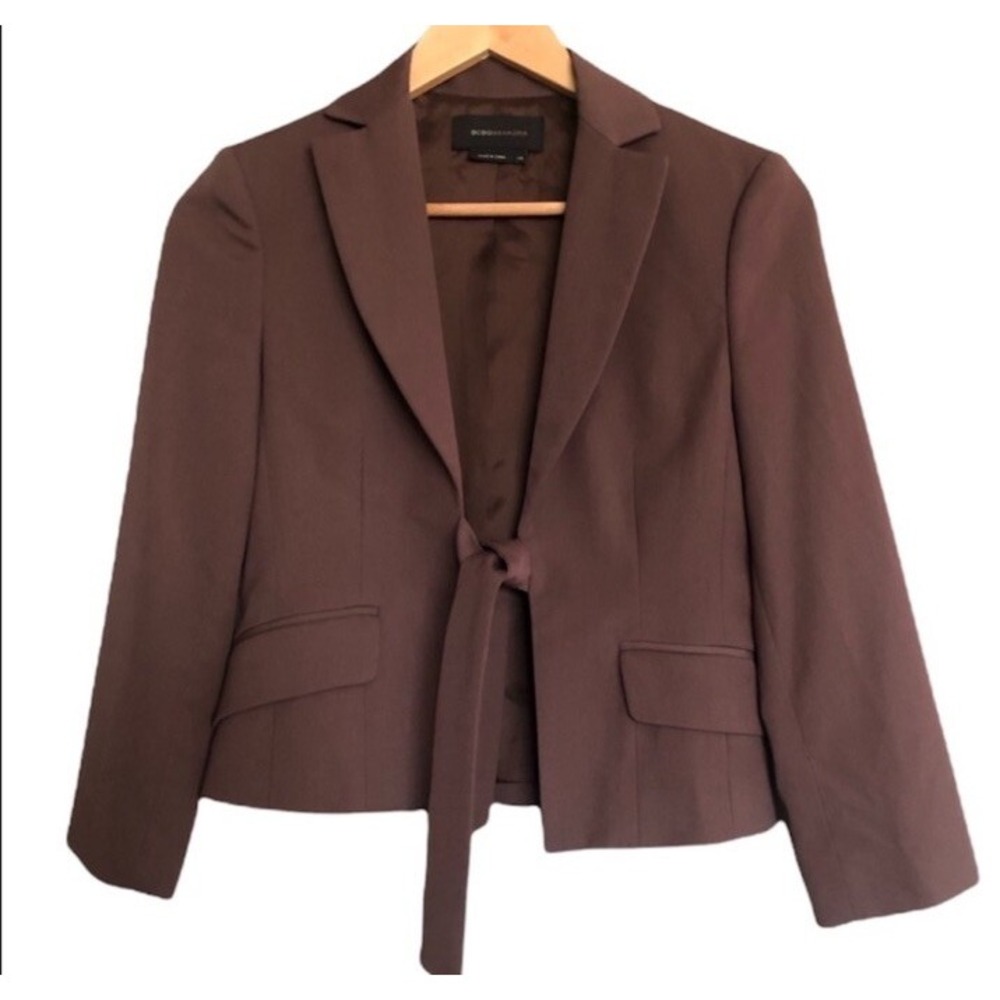 BCBGMAXAZRIA Blazer Womens XS Cropped Tie Front Brown EUC